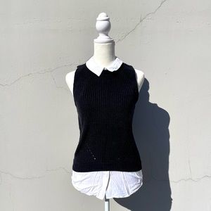 Knit Sweater Vest with Faux Collar